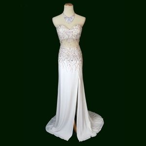 New Terani Ivory Beaded Bridal Pageant Formal Gown